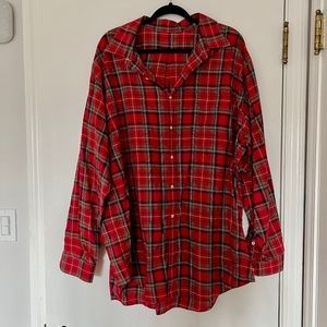 Vintage Unisex Red Flannel Plaid Button Shirt Oversize XL